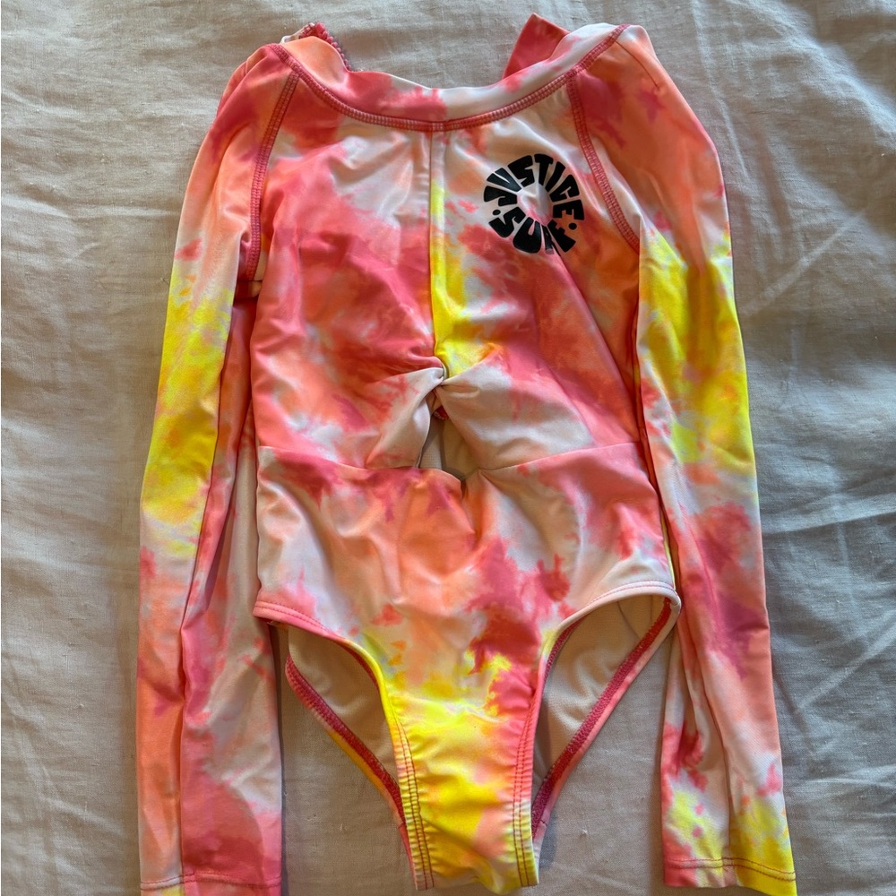 Justice Pink and Yellow Tie-Dye Rashguard